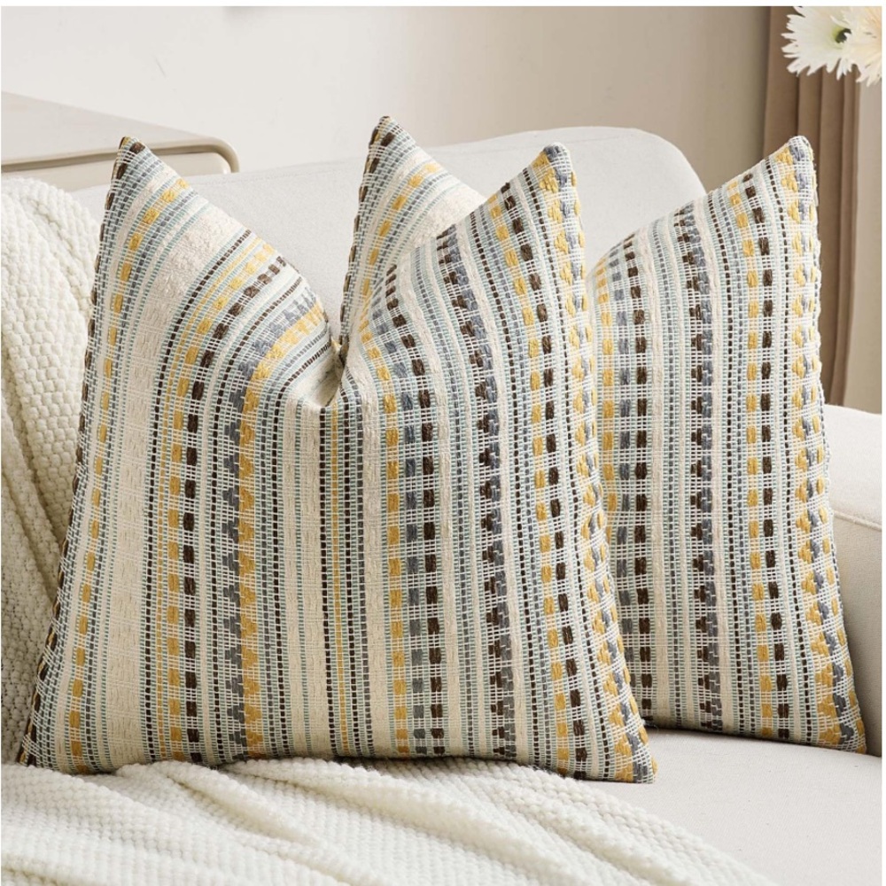 Cozy Chenille Boho Striped Throw Pillow Covers -Set of 2